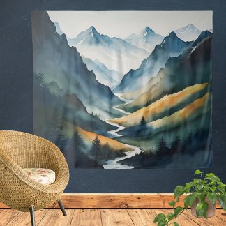 Blaue Tan-Bergszene Wandteppich