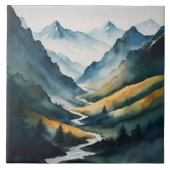 Blaue Tan-Gebirgslandschaft Fliese (Vorderseite)