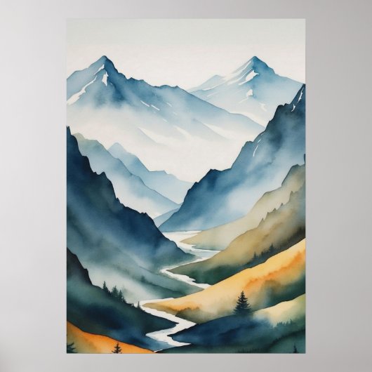 Blaue Tan-Gebirgslandschaft Poster (Vorne)
