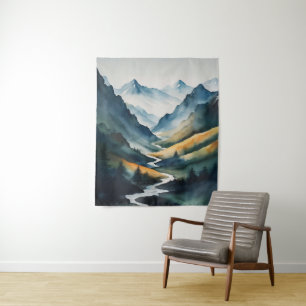 Blaue Tan-Gebirgslandschaft Wandteppich