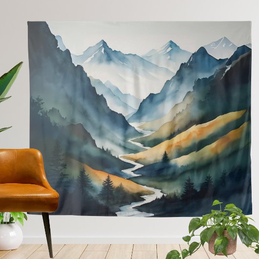 Blaue Tan-Gebirgslandschaft Wandteppich