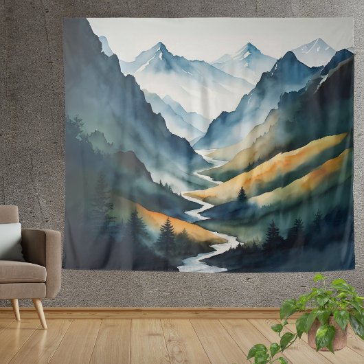 Blaue Tan-Gebirgslandschaft Wandteppich