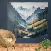 Blaue Tan-Gebirgslandschaft Wandteppich