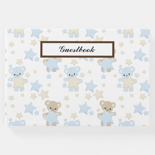 BLAUE & TAN TEDDY BÄREN MIT STERN GÄSTEBUCH (Vorderseite)