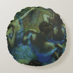 Blaue Tänzerinnen von Edgar Degas, Vintage-Impress Rundes Kissen