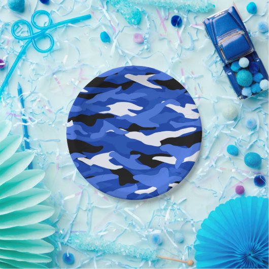Blaue Tarnung Pappteller (Party)