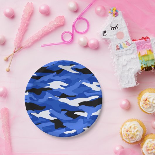 Blaue Tarnung Pappteller (Party)