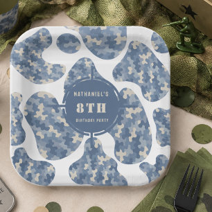 Blaue Tarnung Soldat Armee Geburtstag Pappteller