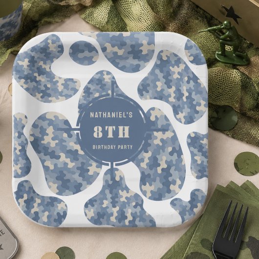 Blaue Tarnung Soldat Armee Geburtstag  Pappteller