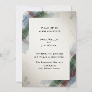 Blaue Tartan-Botanik-Hochzeitseinladung Einladung