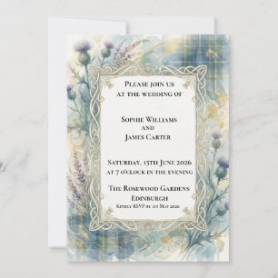 Blaue Tartan-Distel-Hochzeitseinladung Einladung