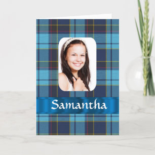 Blaue Tartan-Fotovorlage Karte