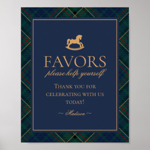 Blaue Tartan-Karo-Schaukelpferd-Geschenke-Schilder Poster