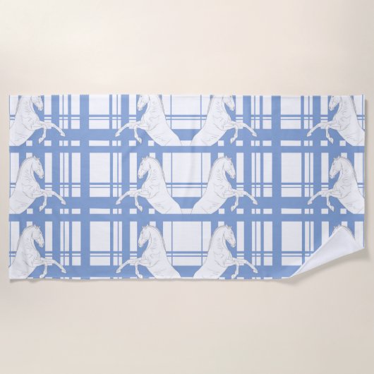Blaue Tartan-Pferde Strandtuch (Vorderseite)