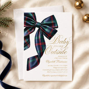Blaue Tartan-Schleife Winter-Baby-Shower-Einladung Einladung