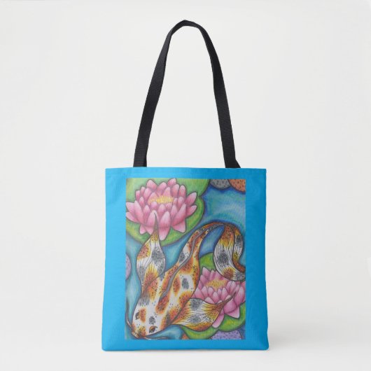 Blaue Tasche mit orangefarbenem Koi Fisch Stift Ku (Vorderseite)