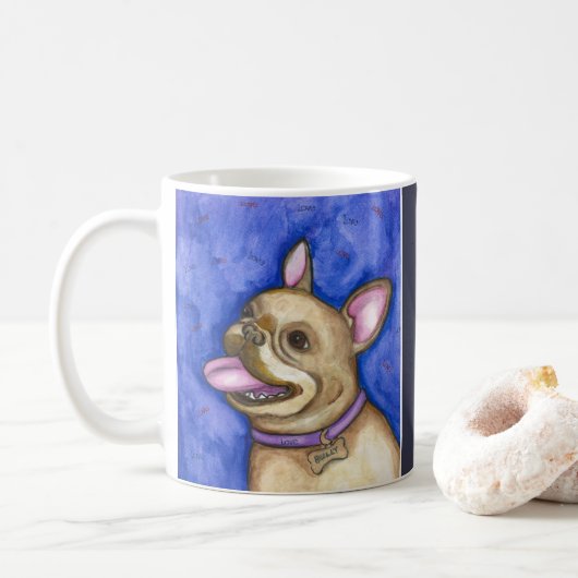 Blaue Tasse der französischen Bulldogge (Mit Donut)