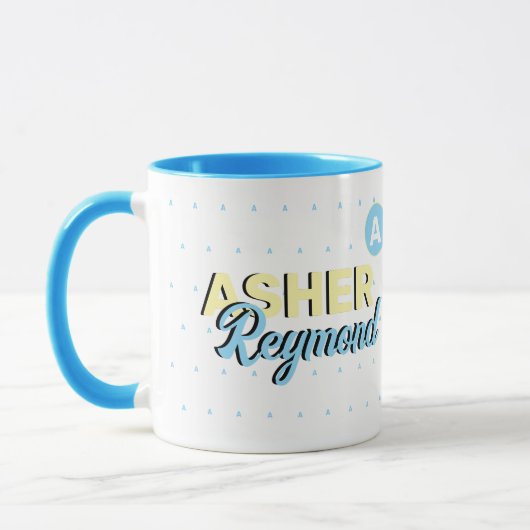 Blaue Tasse mit Name | Retrogramm (Links)