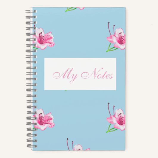 Blaue Tasse mit rosa Lilien Notizblock (Vorderseite)