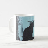 Blaue Tasse mit schwarzer Katze im Fenster (Vorderseite Links)