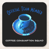 Blaue Tasse und Untertasse der Rechteckiger Pappuntersetzer (Vorderseite)