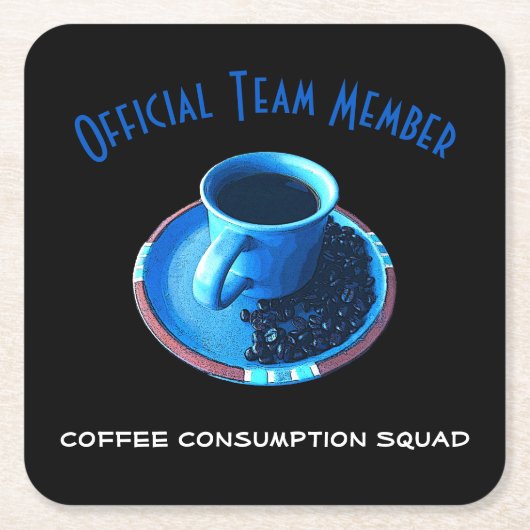 Blaue Tasse und Untertasse der Rechteckiger Pappuntersetzer (Vorderseite)