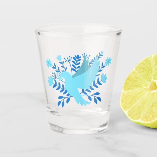 Blaue Taube Schnapsglas (Vorderseite)