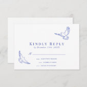 Blaue Tauben Elegante Lineart UAWG RSVP Karte (Vorne/Hinten)