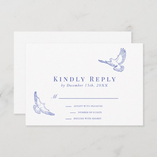 Blaue Tauben Elegante Lineart UAWG RSVP Karte (Vorne/Hinten)