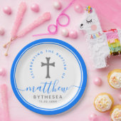 Blaue Taufe Christening Naming Cross Pappteller (Party)