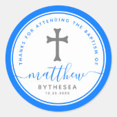 Blaue Taufe Christening Naming Cross Runder Aufkleber (Vorderseite)