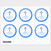 Blaue Taufe Christening Naming Cross Runder Aufkleber (Blatt)