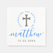 Blaue Taufe Christening Naming Cross Serviette (Vorderseite)