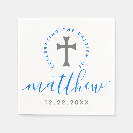Blaue Taufe Christening Naming Cross Serviette (Vorderseite)