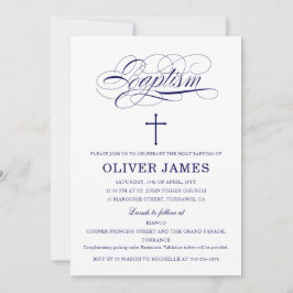 Blaue Taufe der Navy-Elegant-Kalligrafie Einladung