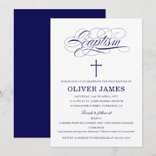 Blaue Taufe der Navy-Elegant-Kalligrafie Einladung