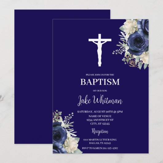 Blaue Taufe Einladung (Vorne/Hinten)