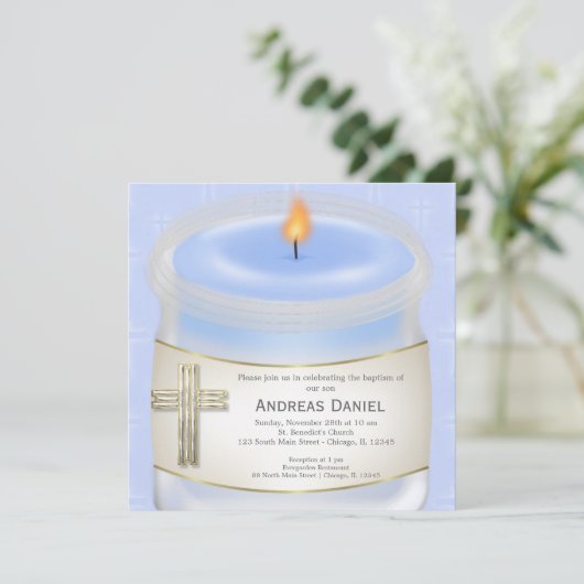 Blaue Taufe Einladung (Stehend Vorderseite)