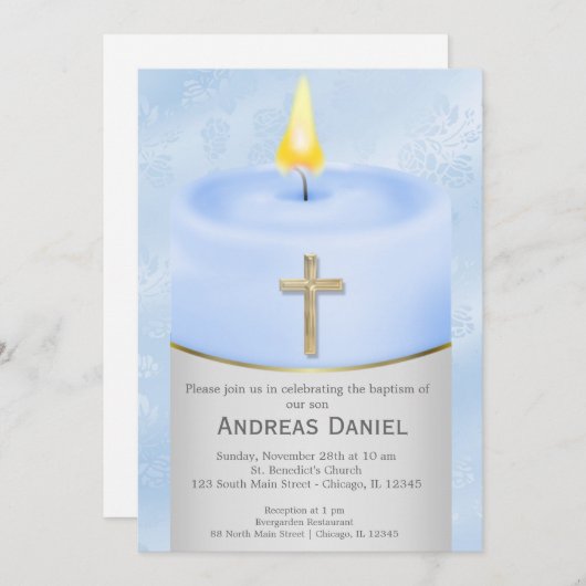 Blaue Taufe Einladung (Vorne/Hinten)