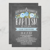 Blaue Taufe-Einladung der Rosen-Fahnen-Tafel-| Einladung (Vorne/Hinten)