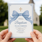 Blaue Taufe Einladung mit Kreuz und Kuh