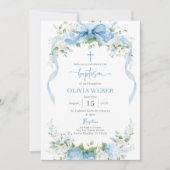 Blaue Taufe Florale Taufe Mädchen Einladung (Vorderseite)