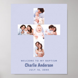 Blaue Taufe Kreuz 5 Foto Collage Boy Christening Poster