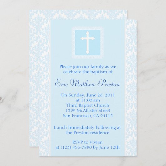 Blaue Taufe-/Taufeinladung Einladung (Vorne/Hinten)