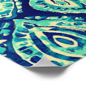 Blaue Teal-Boho-Ikat-Medaillon-Muster Moderne Küst Poster (Ecke)