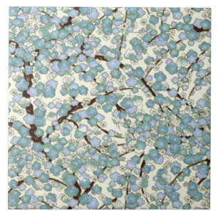 Blaue Teal Sakura Feine Vintage Japanische Blumige Fliese
