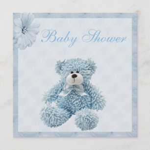 Blaue Teddy-Bärn-u. Blumen-Jungen-Baby-Dusche Einladung