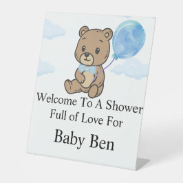 Blaue Teddybär-Baby-Party  Sockelschild