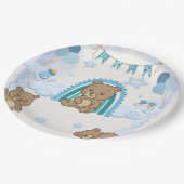 Blaue Teddybär-Baby-Partyplatte Pappteller (Schrägansicht)