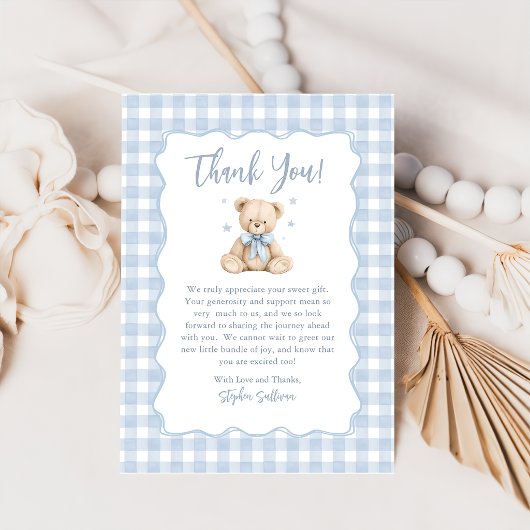 Blaue Teddybär-Baby-Shower-Dankeskarten